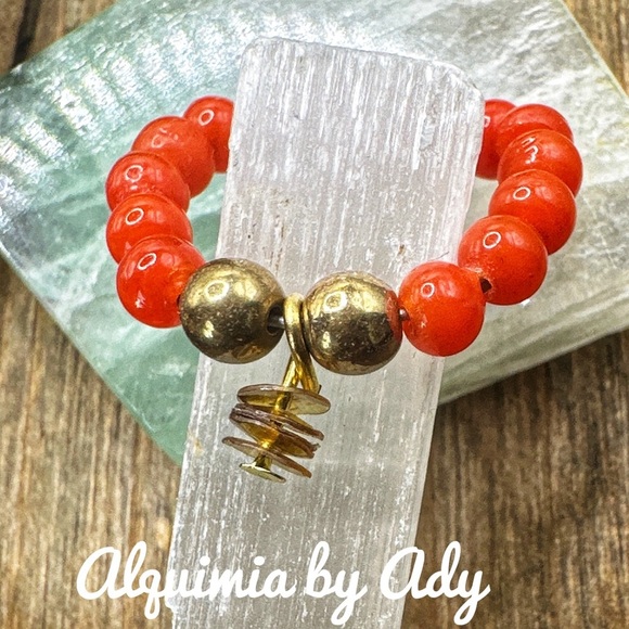 Alquimia Red and Gold Ring with Beaded Elegance coral - Picture 1 of 2